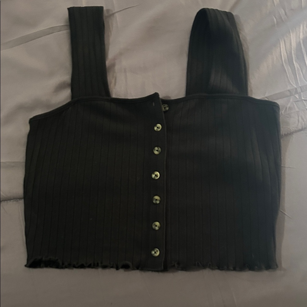 Billabong Black Button-Up Ribbed Crop Top